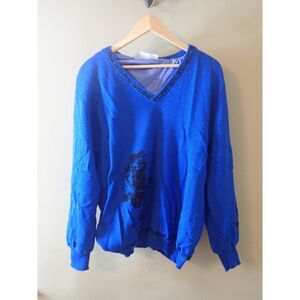 Veronique Sweater 100% Wool Blue Made in Ireland Jacket Golf Golfer Oversized